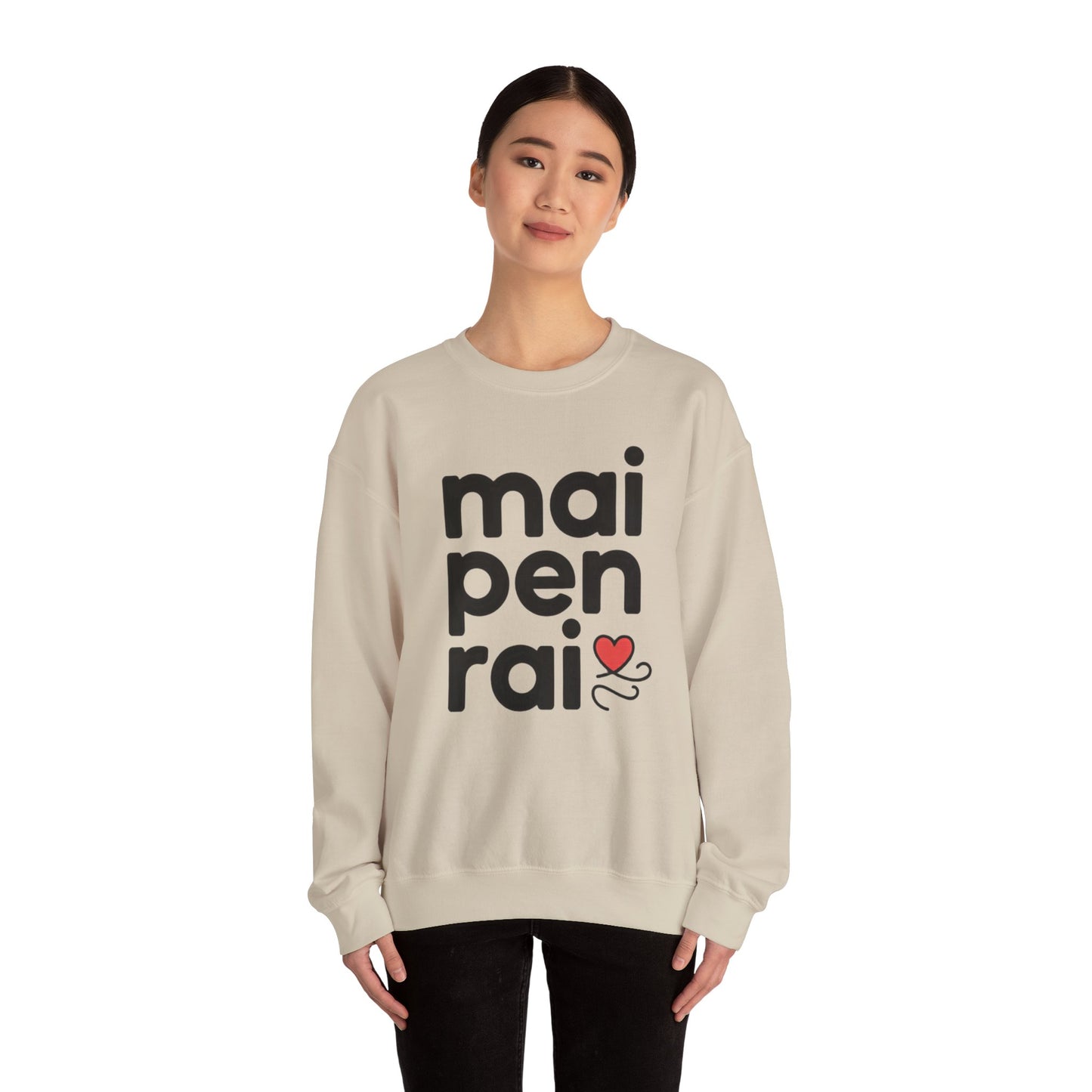 mai pen rai crewneck sweatshirt – thai 'no worries' comfort pullover with heart