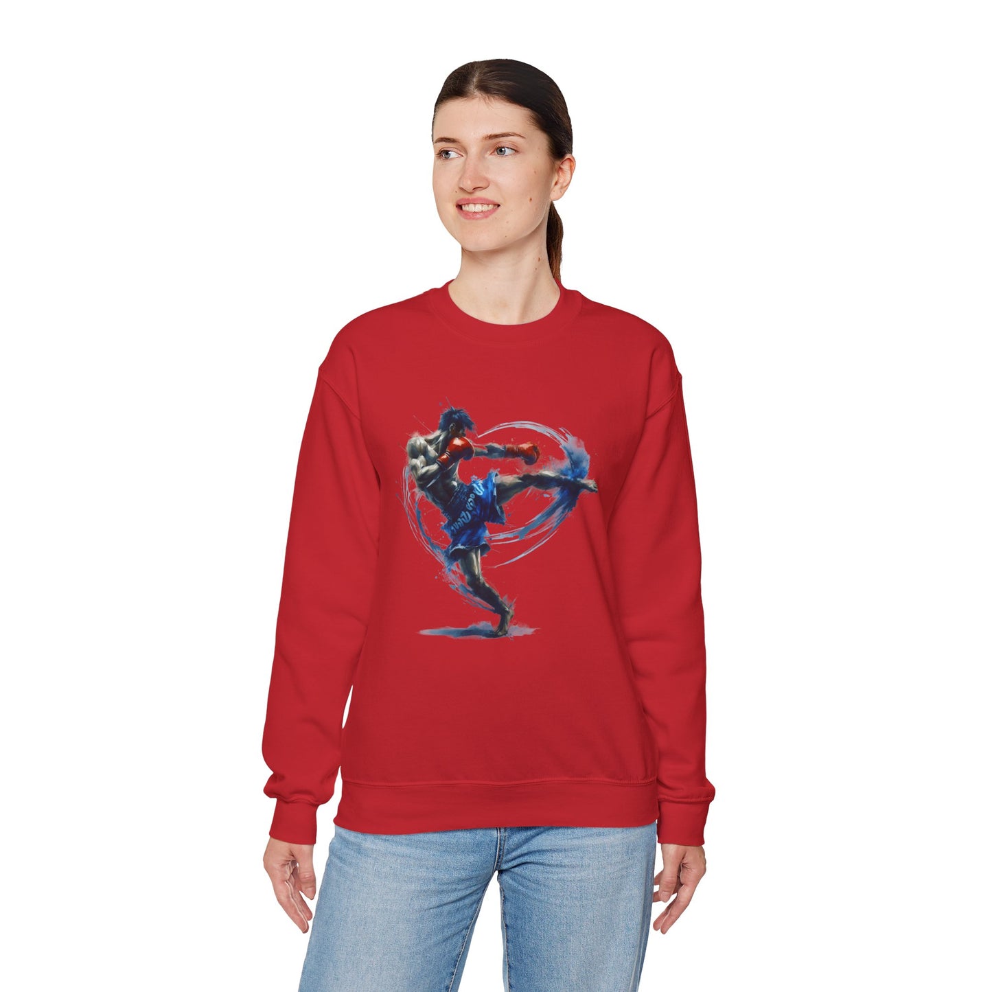 muay thai fighter crewneck sweatshirt — dynamic watercolor muay thai artwork