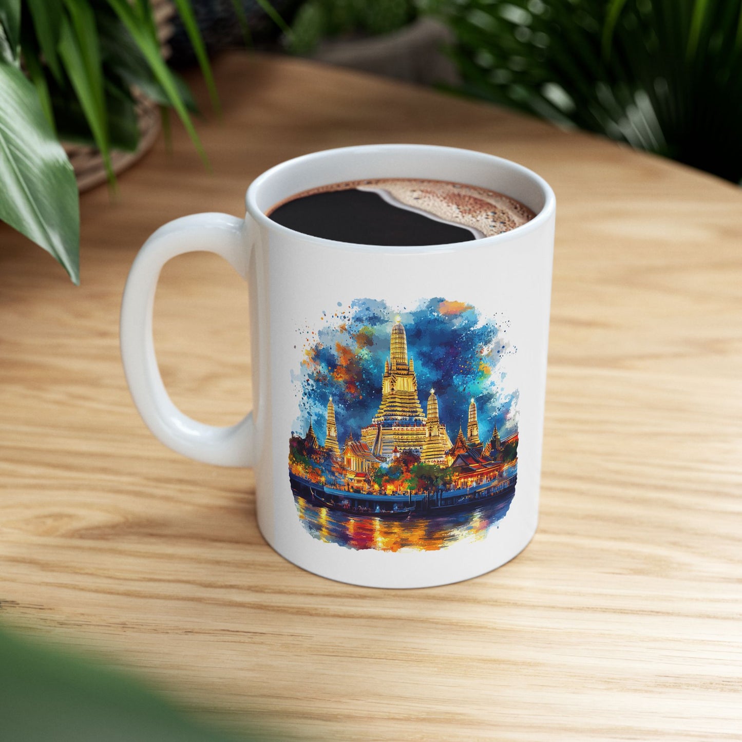 wat arun - bangkok watercolor ceramic mug (11oz, 15oz)