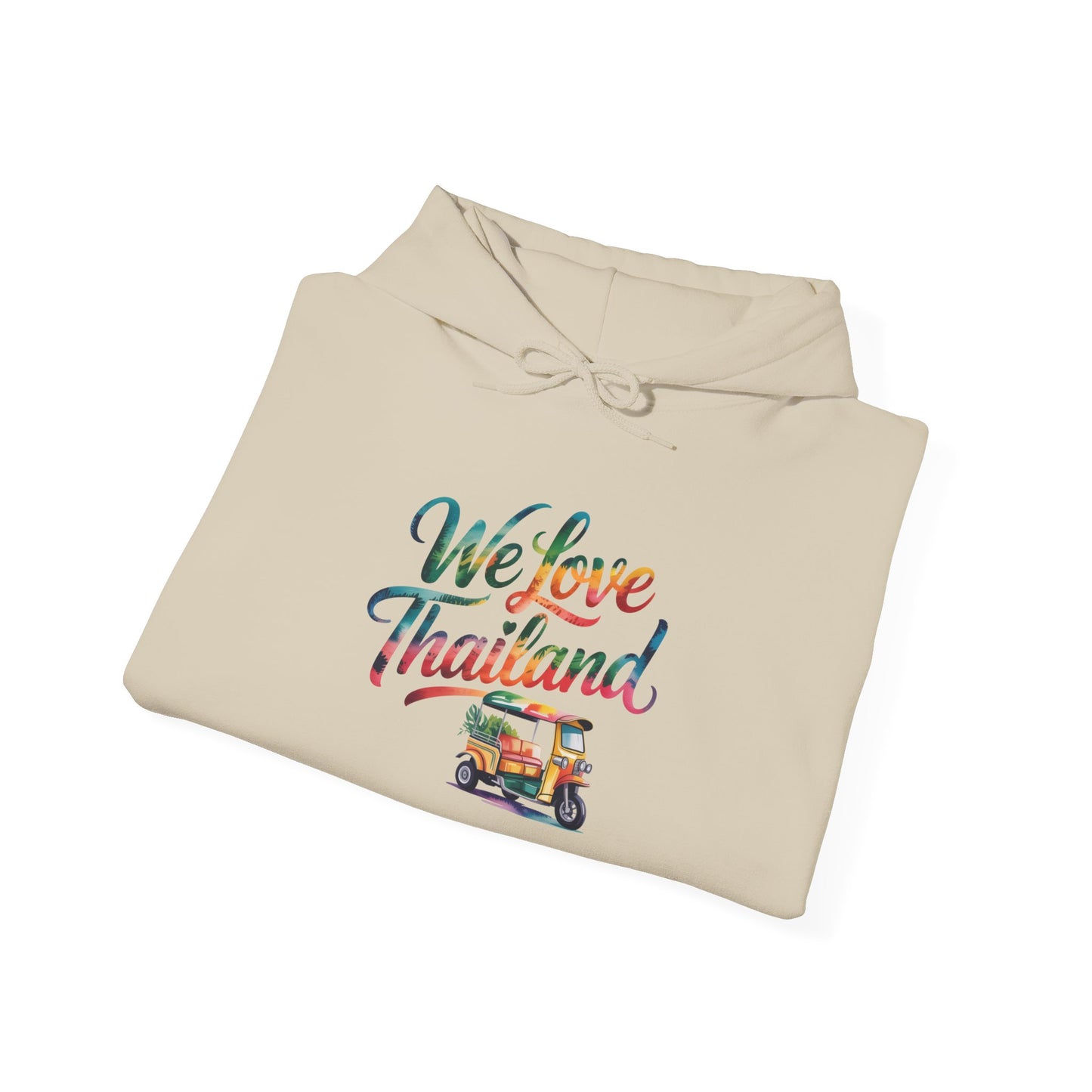 thailand travel hoodie — "we love thailand" tuk tuk graphic