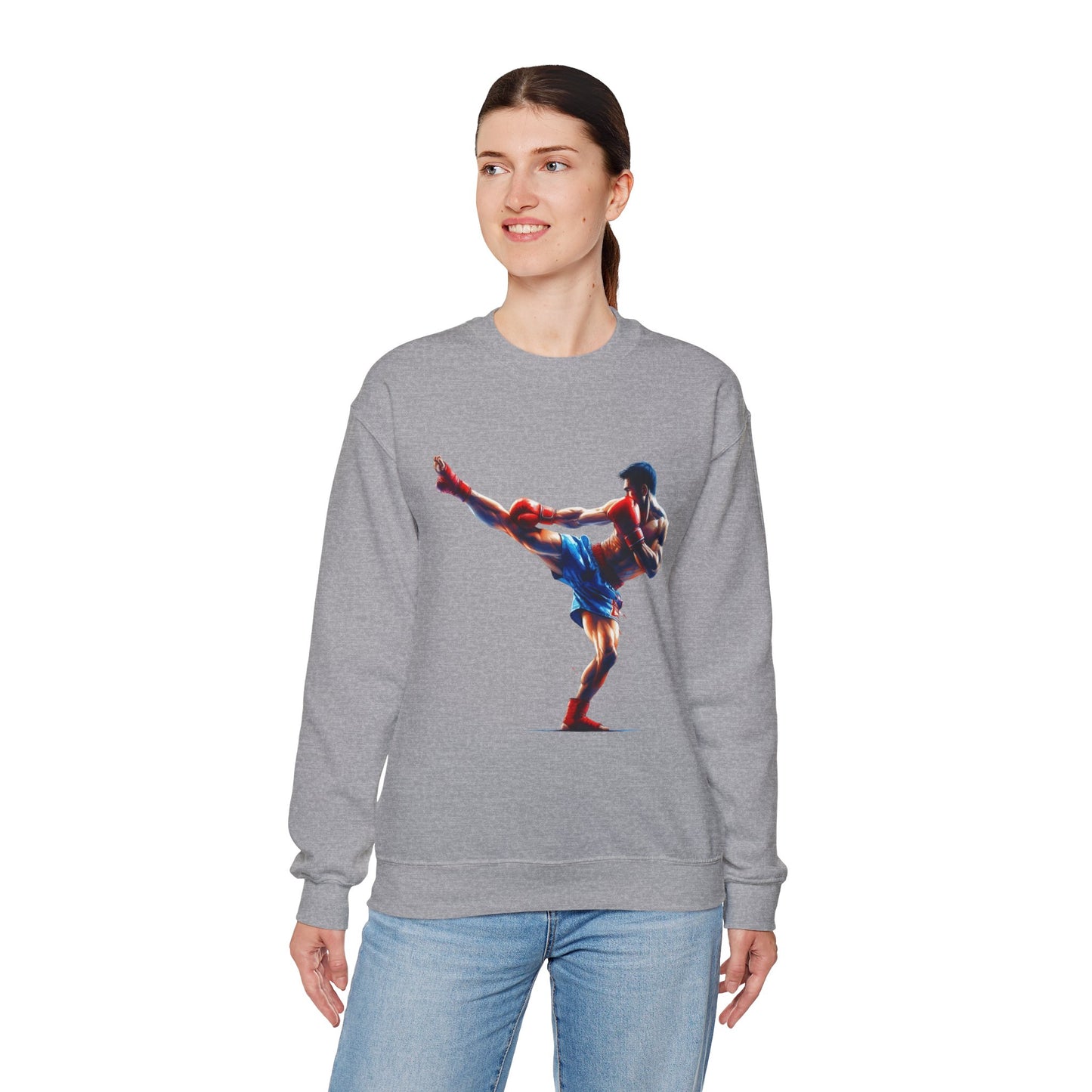 muay thai silhouette sweatshirt — martial arts crewneck for fighters & fans
