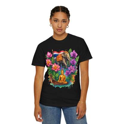 Thailand Spirit Elephant Lotus Buddha Art Graphic T-Shirt