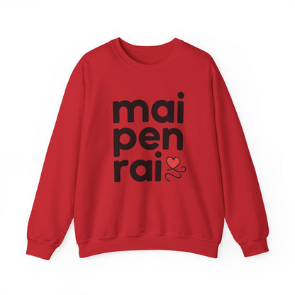 Mai Pen Rai Crewneck Sweatshirt – Thai 'No Worries' Comfort Pullover with Heart