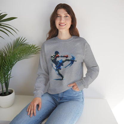 Muay Thai Fighter Crewneck Sweatshirt — Dynamic Watercolor Muay Thai Artwork