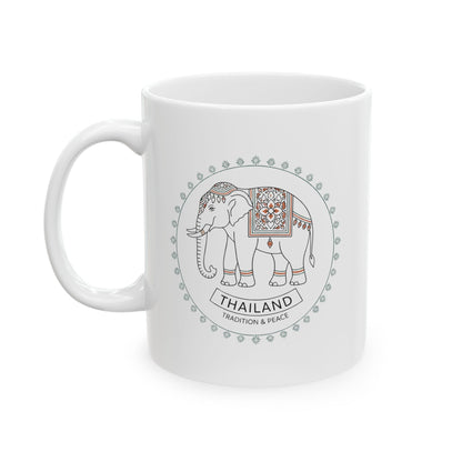 Thailand Elephant Tradition & Peace Ceramic Mug | Cultural Travel Art Coffee Cup