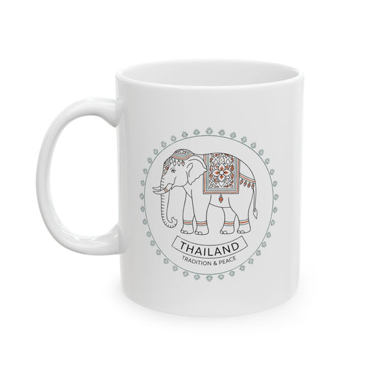 Thailand Elephant Tradition & Peace Ceramic Mug | Cultural Travel Art Coffee Cup