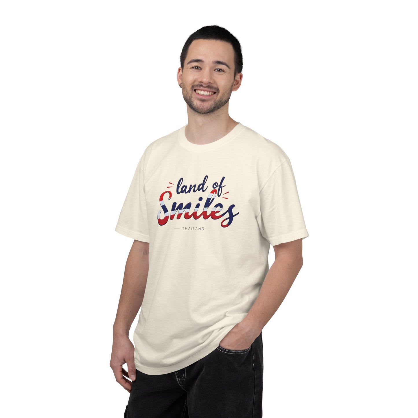 land of smiles thailand typographic graphic t-shirt