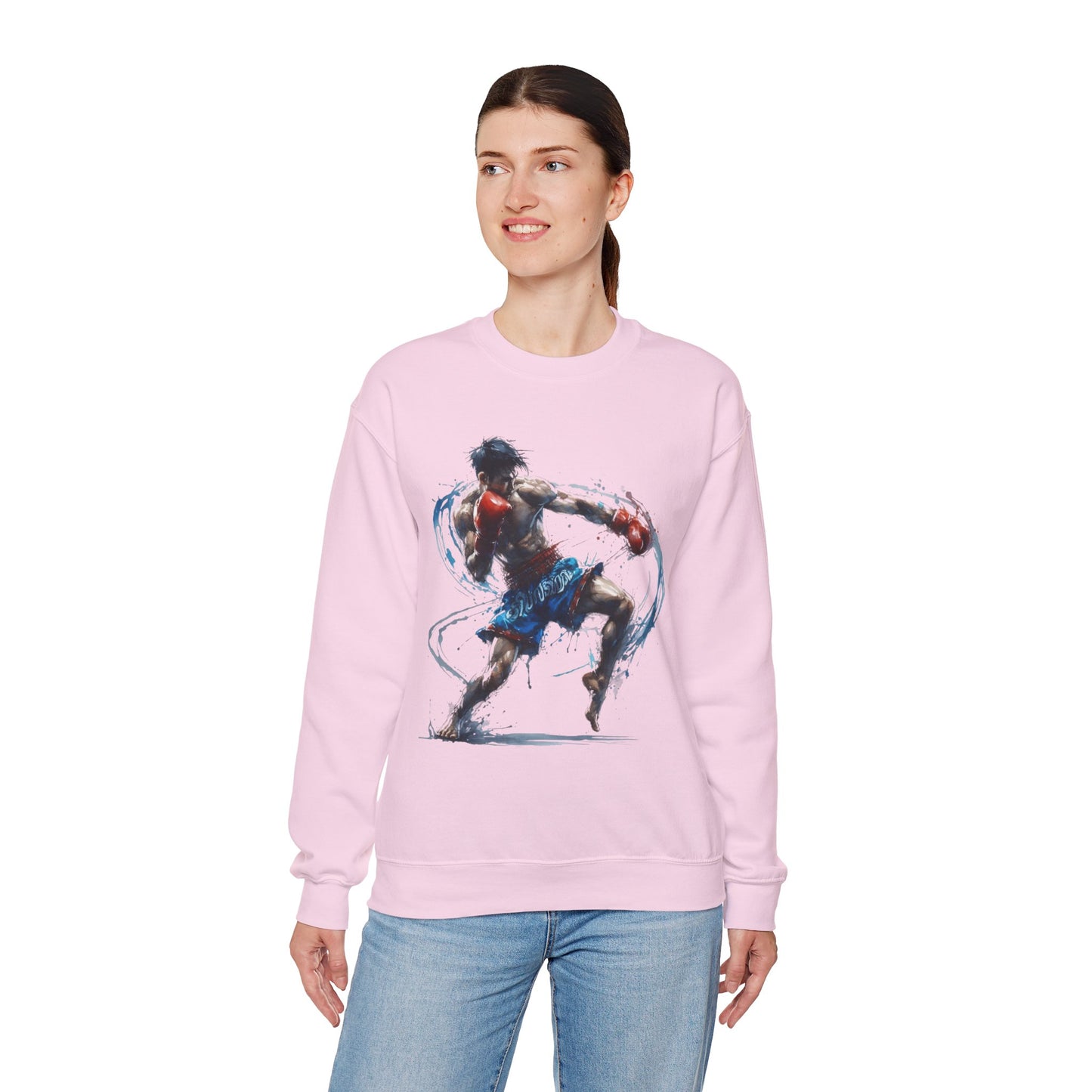 muay thai art sweatshirt — dynamic muay thai fighter crewneck